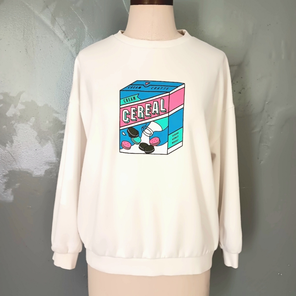 Frillmond Korean weird Cream Cereal graphic sweatshirt. Large